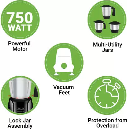 Inalsa MaxxBlend 750 Mixer Grinder (3 Jars, Black) Inalsa MaxxBlend 750 Mixer Grinder (3 Jars, Black)